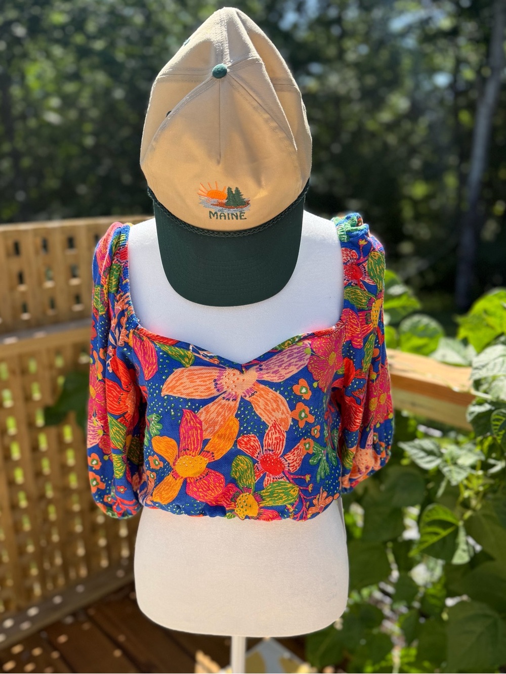 Sienna Sky Tropical Floral Bubble Hem Crop Top *HAT NOT INCLUDED*